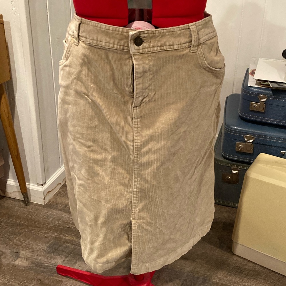 Tan corduroy skirt.